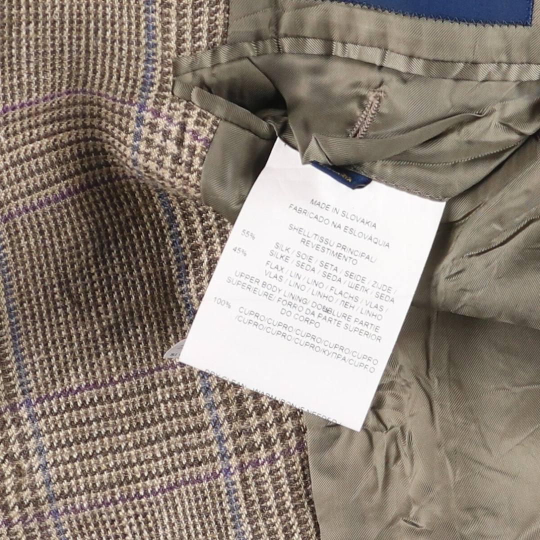 Ralph Lauren POLO RALPH LAUREN CUSTOM FIT Check Pattern Flax and Silk Tailored Jacket, Men's Size M silk brown type Vintage Second Hand