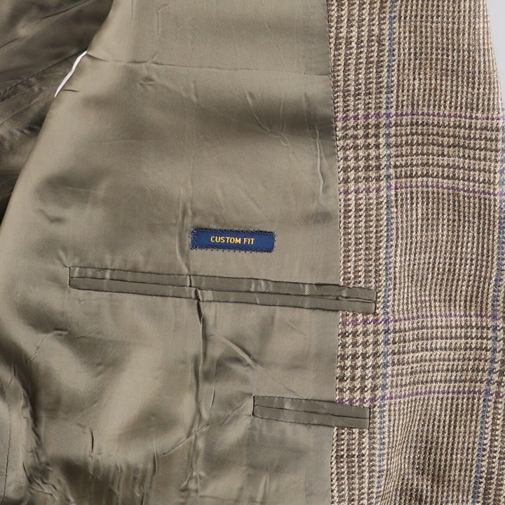 Ralph Lauren POLO RALPH LAUREN CUSTOM FIT Check Pattern Flax and Silk Tailored Jacket, Men's Size M silk brown type Vintage Second Hand