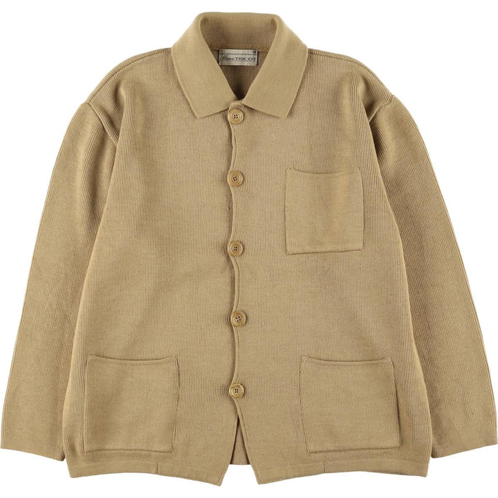 MARCO TRICOT collared knit jacket, men's size L unclear brown type Vintage Second Hand