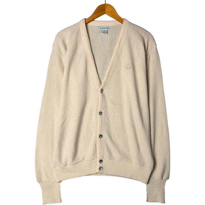 Vintage IZOD acrylic knit cardigan, made in the USA, size L, men's. acrylic ivory Vintage Second Hand