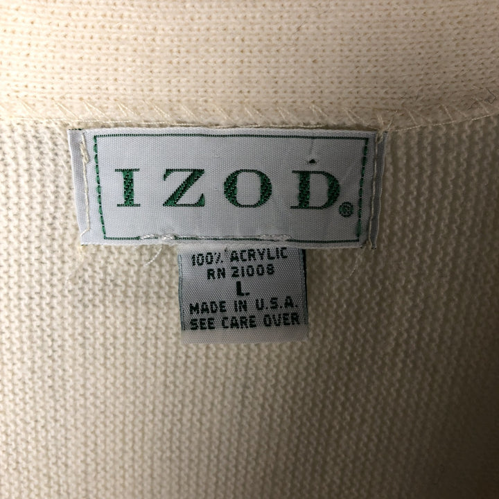 Vintage IZOD acrylic knit cardigan, made in the USA, size L, men's. acrylic ivory Vintage Second Hand