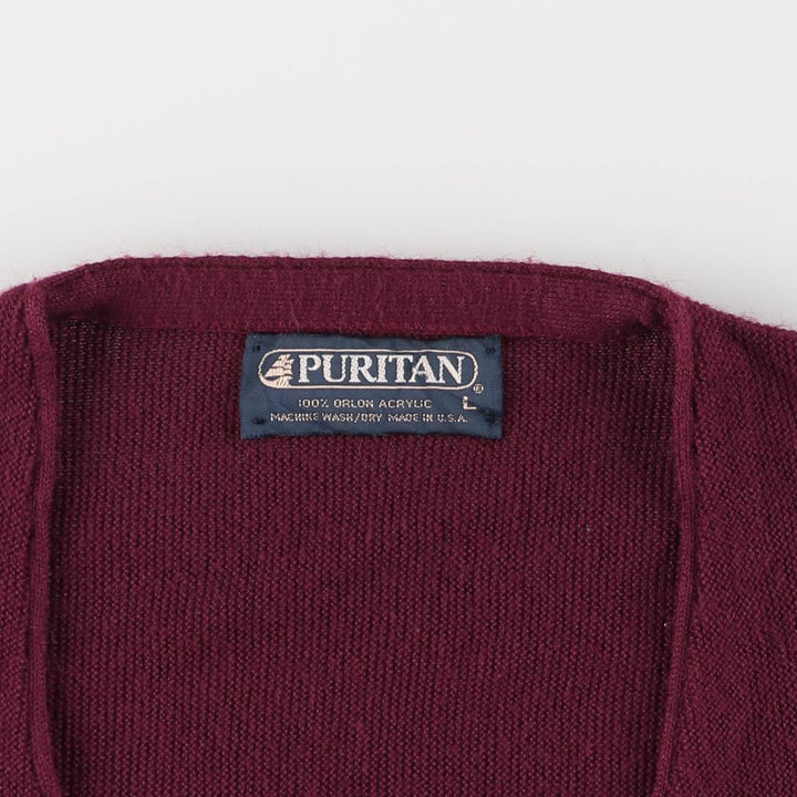 Vintage 1980'S Puritan acrylic knit cardigan, made in the USA, size L, men's acrylic wine-red Vintage Second Hand