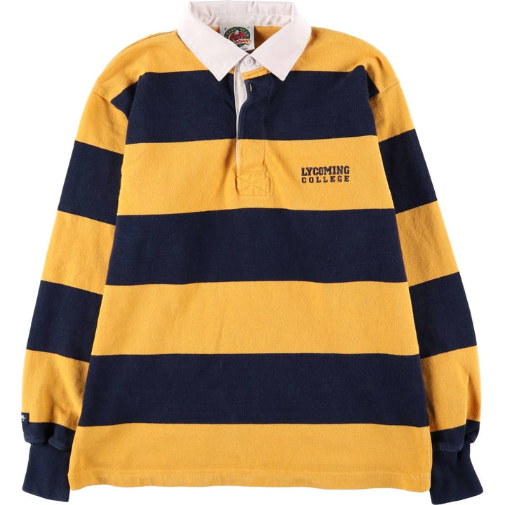 BARBARIAN Border Pattern Long Sleeve Rugby Shirt, Made in Canada, Men's Size Small cotton yellow type Vintage Second Hand