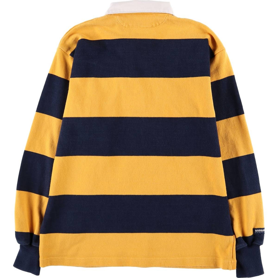 BARBARIAN Border Pattern Long Sleeve Rugby Shirt, Made in Canada, Men's Size Small cotton yellow type Vintage Second Hand