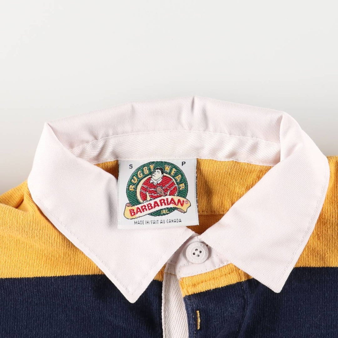 BARBARIAN Border Pattern Long Sleeve Rugby Shirt, Made in Canada, Men's Size Small cotton yellow type Vintage Second Hand