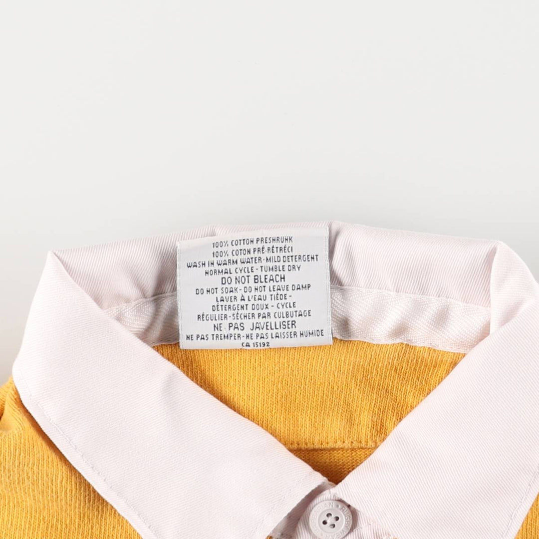 BARBARIAN Border Pattern Long Sleeve Rugby Shirt, Made in Canada, Men's Size Small cotton yellow type Vintage Second Hand