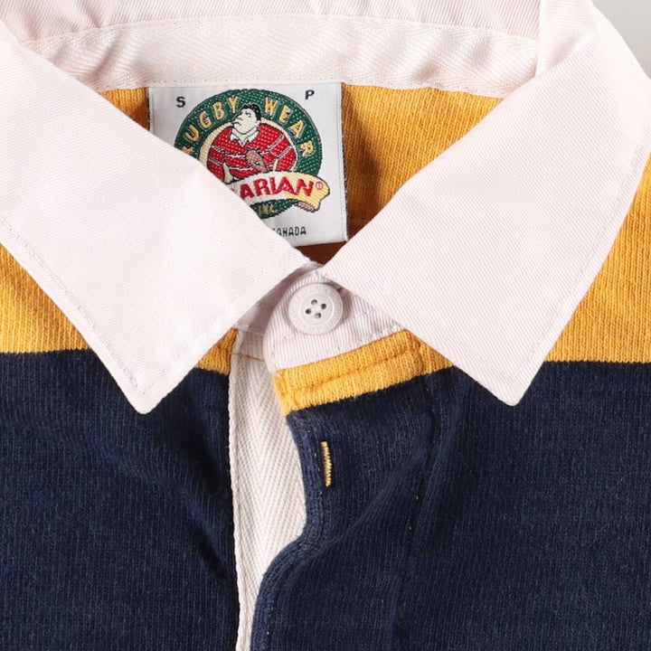 BARBARIAN Border Pattern Long Sleeve Rugby Shirt, Made in Canada, Men's Size Small cotton yellow type Vintage Second Hand