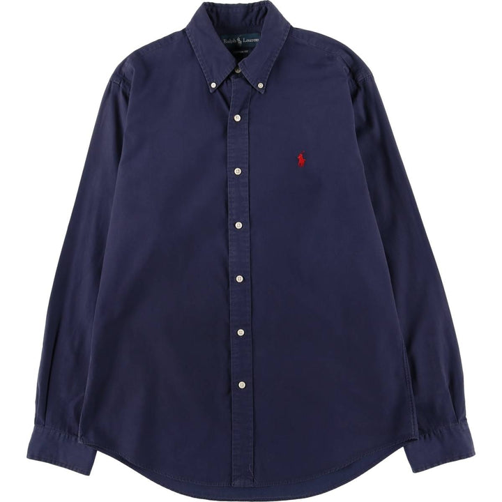 Ralph Lauren CUSTOM FIT long sleeve button down shirt, men's size M cotton navy blue type Vintage Second Hand