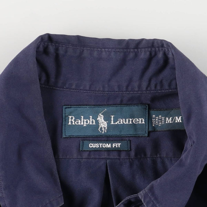 Ralph Lauren CUSTOM FIT long sleeve button down shirt, men's size M cotton navy blue type Vintage Second Hand