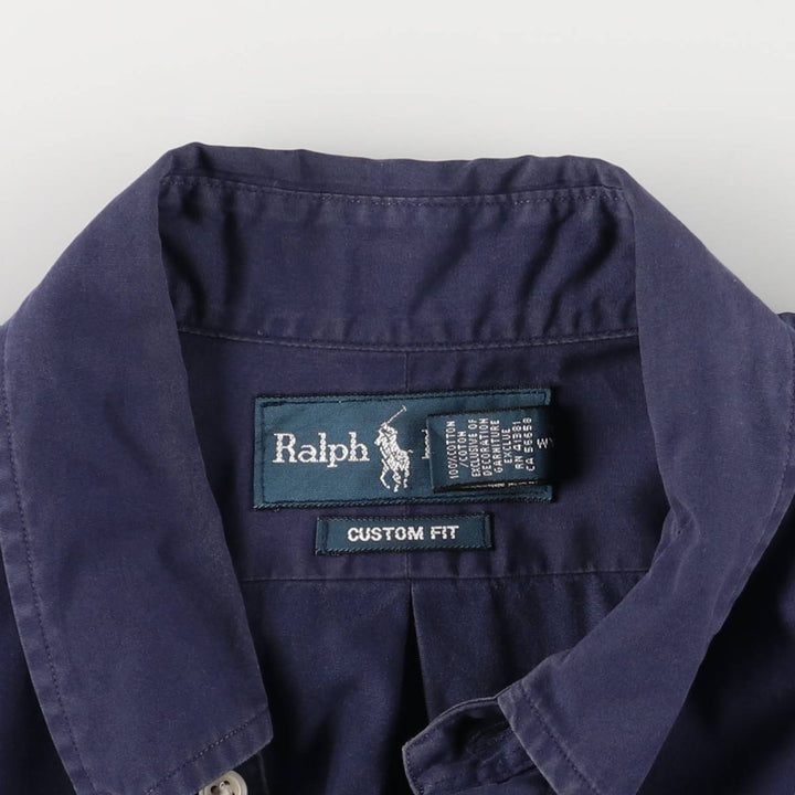 Ralph Lauren CUSTOM FIT long sleeve button down shirt, men's size M cotton navy blue type Vintage Second Hand