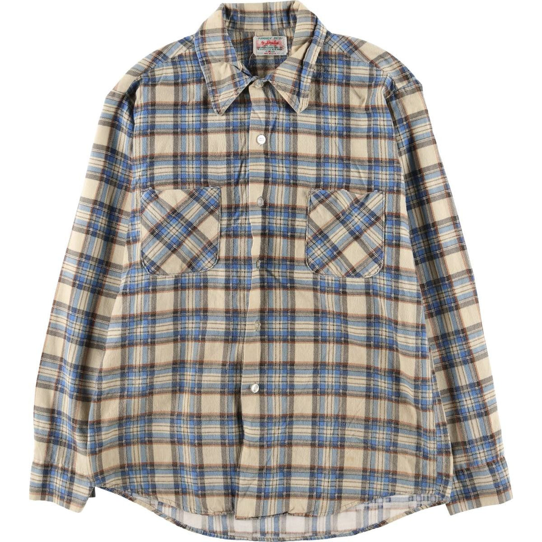 Vintage 1970'S Donlin Check Pattern Long Sleeve Light Flannel Shirt, Made in USA, Women's Size Medium cotton Beige type Vintage Second Hand