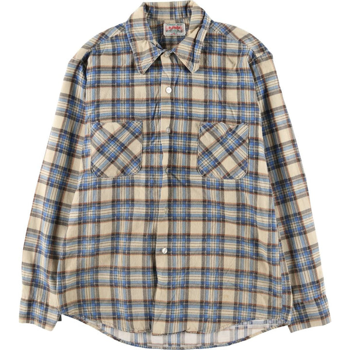 Vintage 1970'S Donlin Check Pattern Long Sleeve Light Flannel Shirt, Made in USA, Women's Size Medium cotton Beige type Vintage Second Hand
