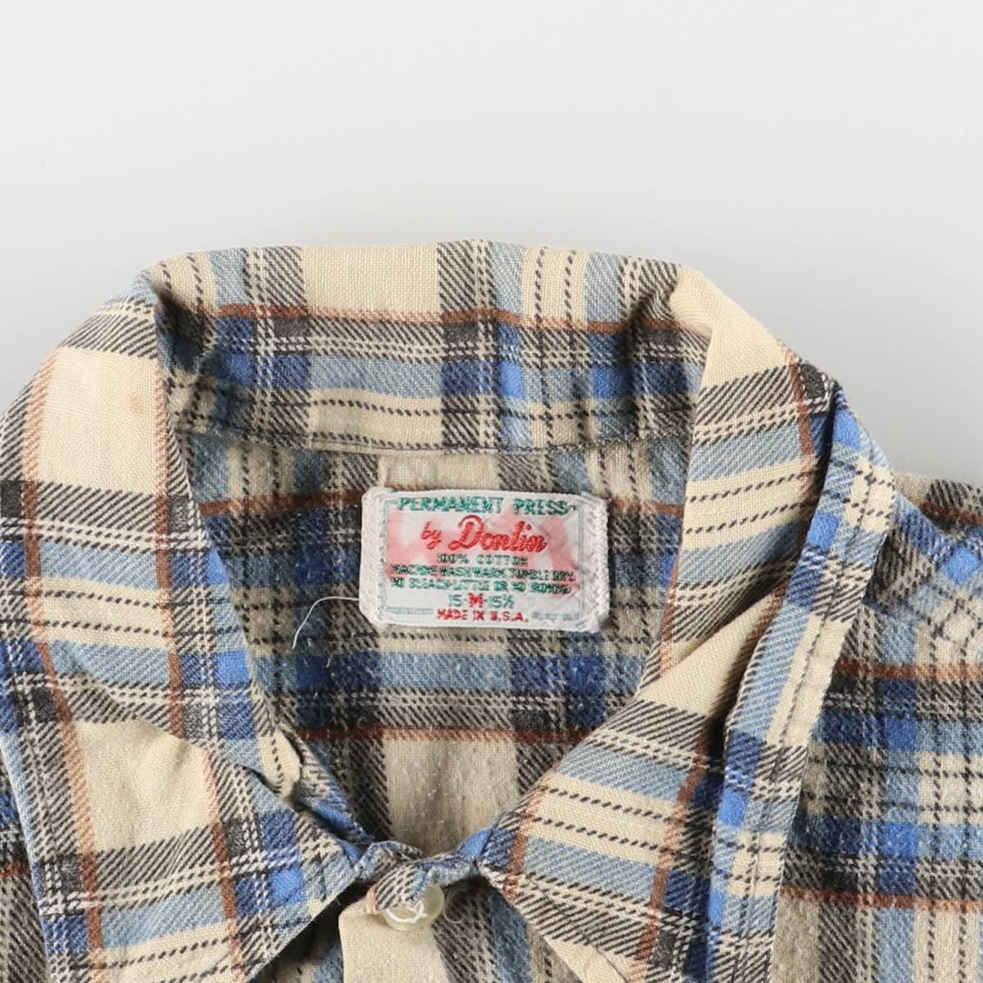 Vintage 1970'S Donlin Check Pattern Long Sleeve Light Flannel Shirt, Made in USA, Women's Size Medium cotton Beige type Vintage Second Hand