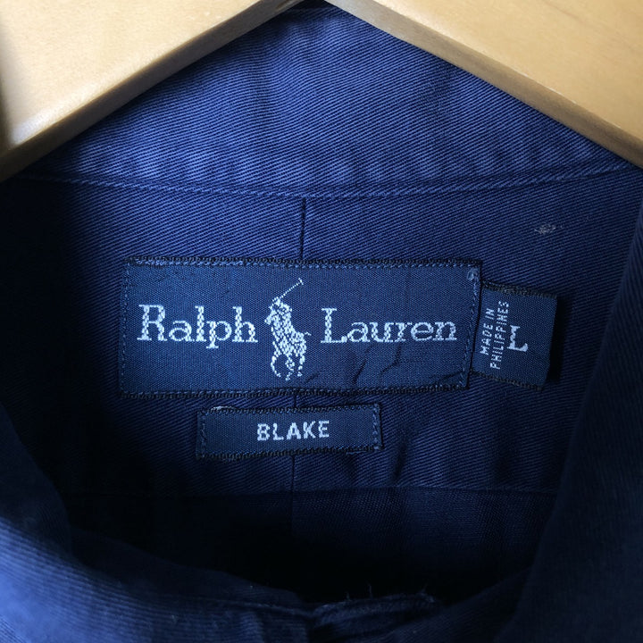 Ralph Lauren BLAKE long sleeve button down shirt, men's size L cotton navy blue type Vintage Second Hand