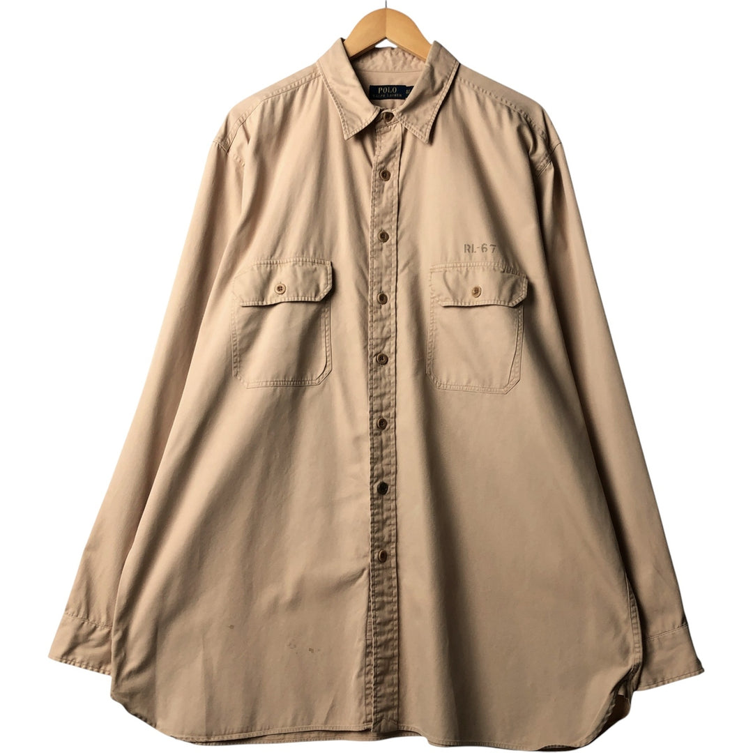 Ralph Lauren Gusseted Military Shirt, Men's XL cotton Beige type Vintage Second Hand