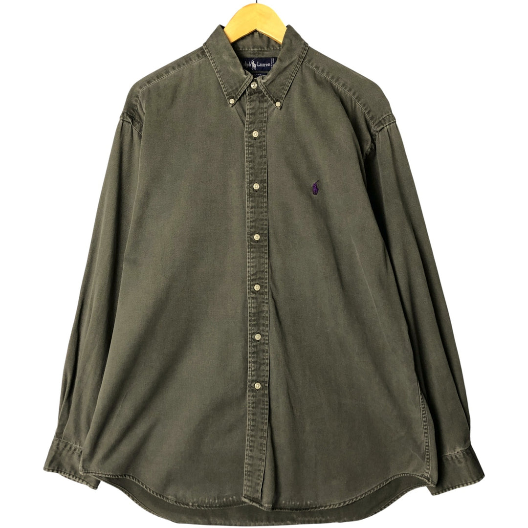 Ralph Lauren BLAIRE long sleeve button down shirt, men's size L cotton Khaki type Vintage Second Hand