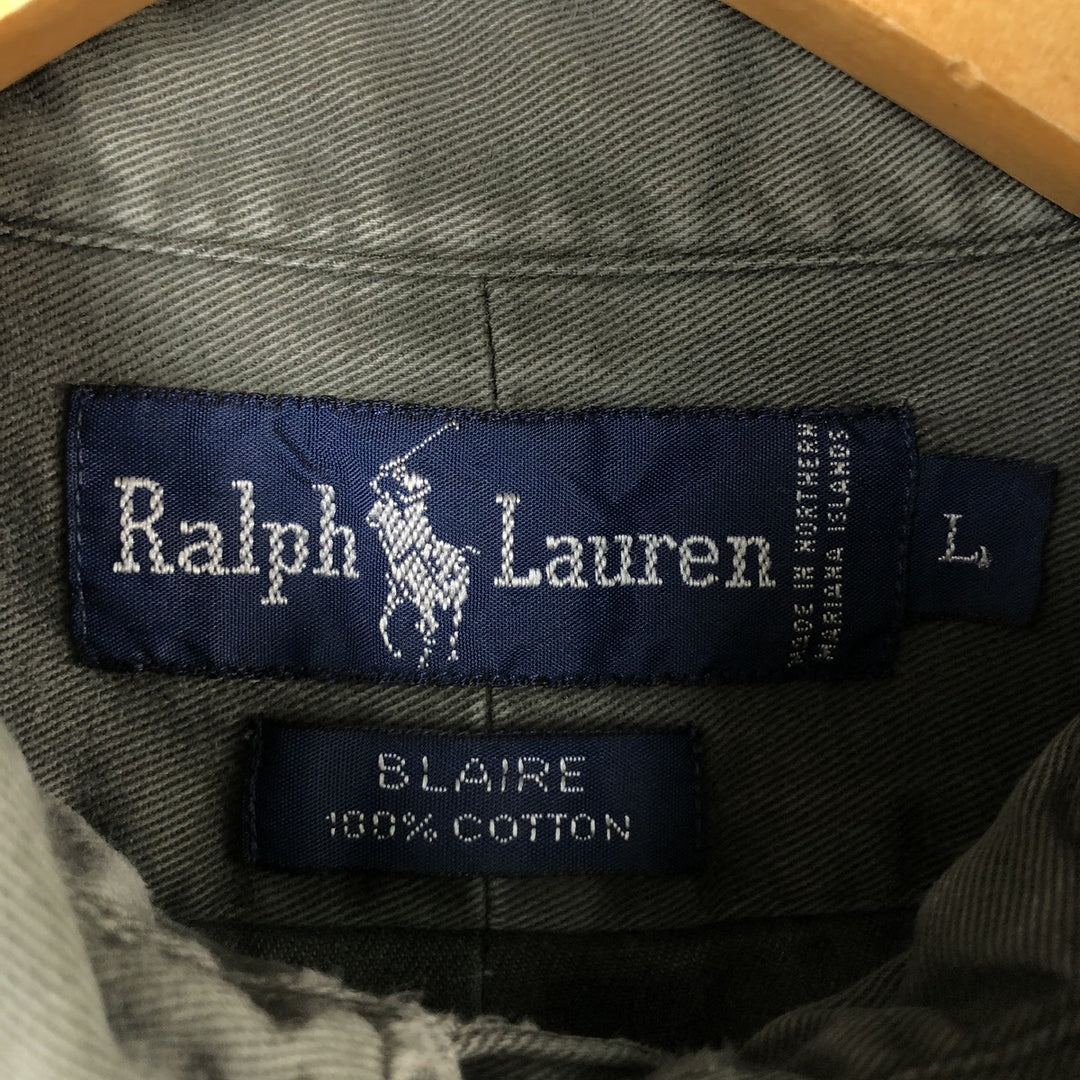 Ralph Lauren BLAIRE long sleeve button down shirt, men's size L cotton Khaki type Vintage Second Hand