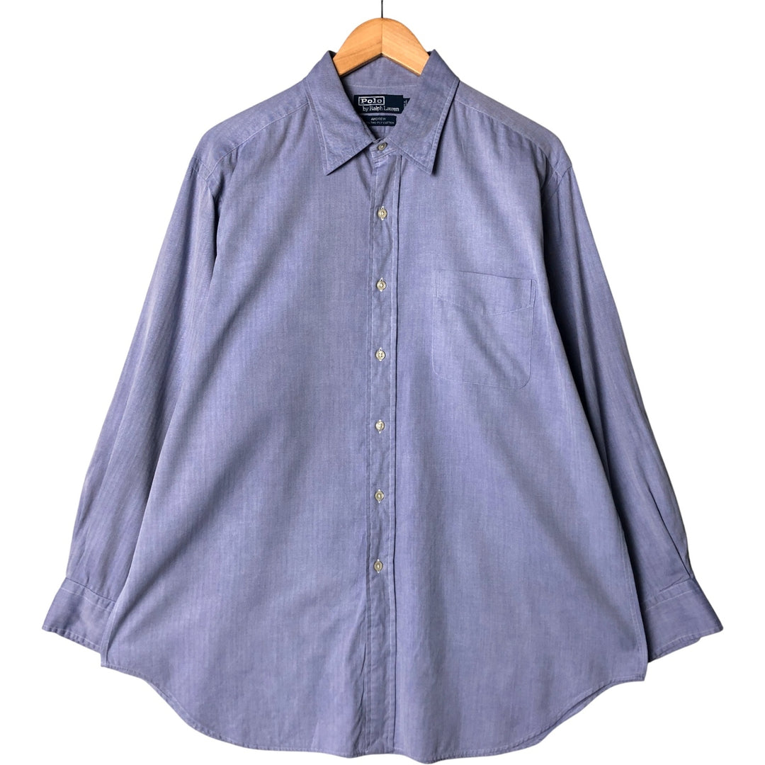 Ralph Lauren POLO by Ralph Lauren ANDREW herringbone long sleeve cotton shirt, men's XL size cotton Blue type light blue Vintage Second Hand