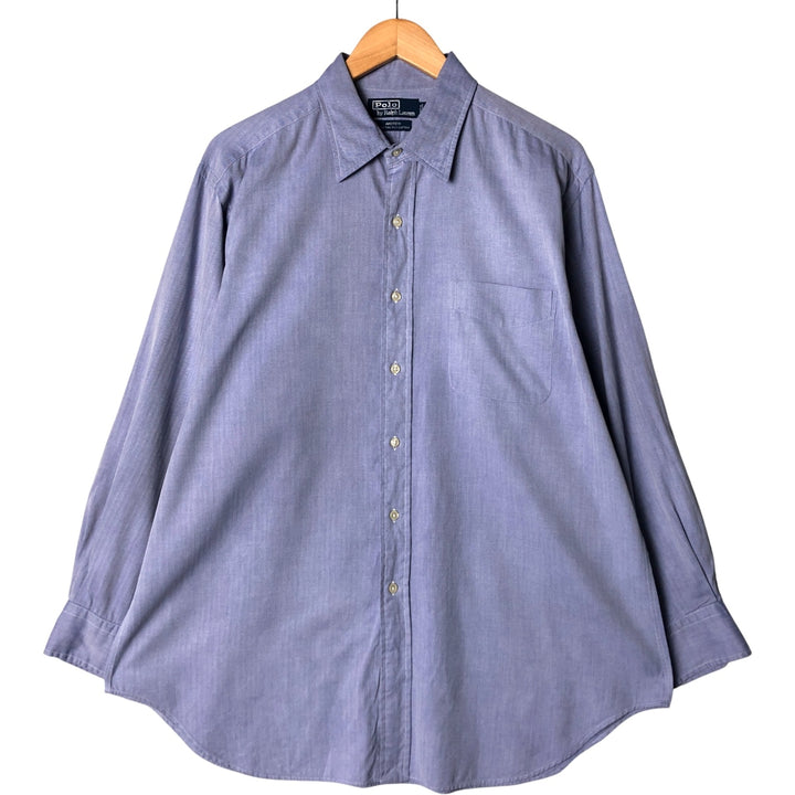 Ralph Lauren POLO by Ralph Lauren ANDREW herringbone long sleeve cotton shirt, men's XL size cotton Blue type light blue Vintage Second Hand