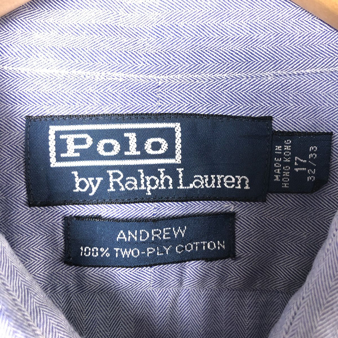 Ralph Lauren POLO by Ralph Lauren ANDREW herringbone long sleeve cotton shirt, men's XL size cotton Blue type light blue Vintage Second Hand