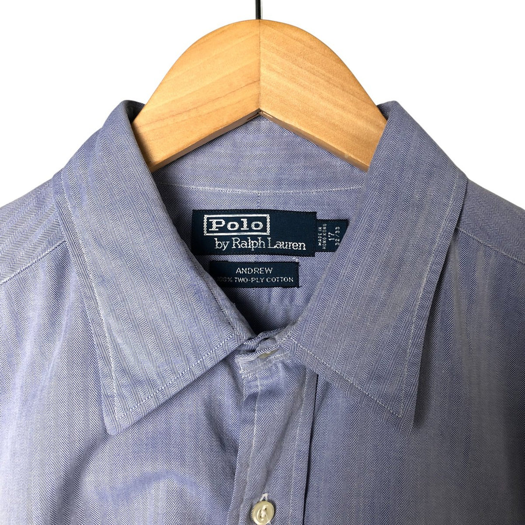 Ralph Lauren POLO by Ralph Lauren ANDREW herringbone long sleeve cotton shirt, men's XL size cotton Blue type light blue Vintage Second Hand