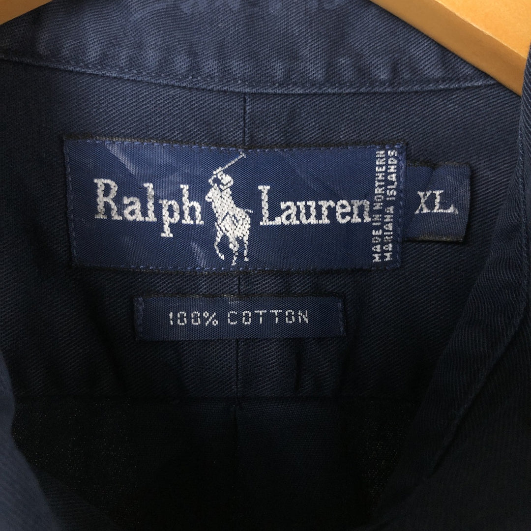 Ralph Lauren long sleeve button down shirt, men's XL size cotton navy blue type Vintage Second Hand