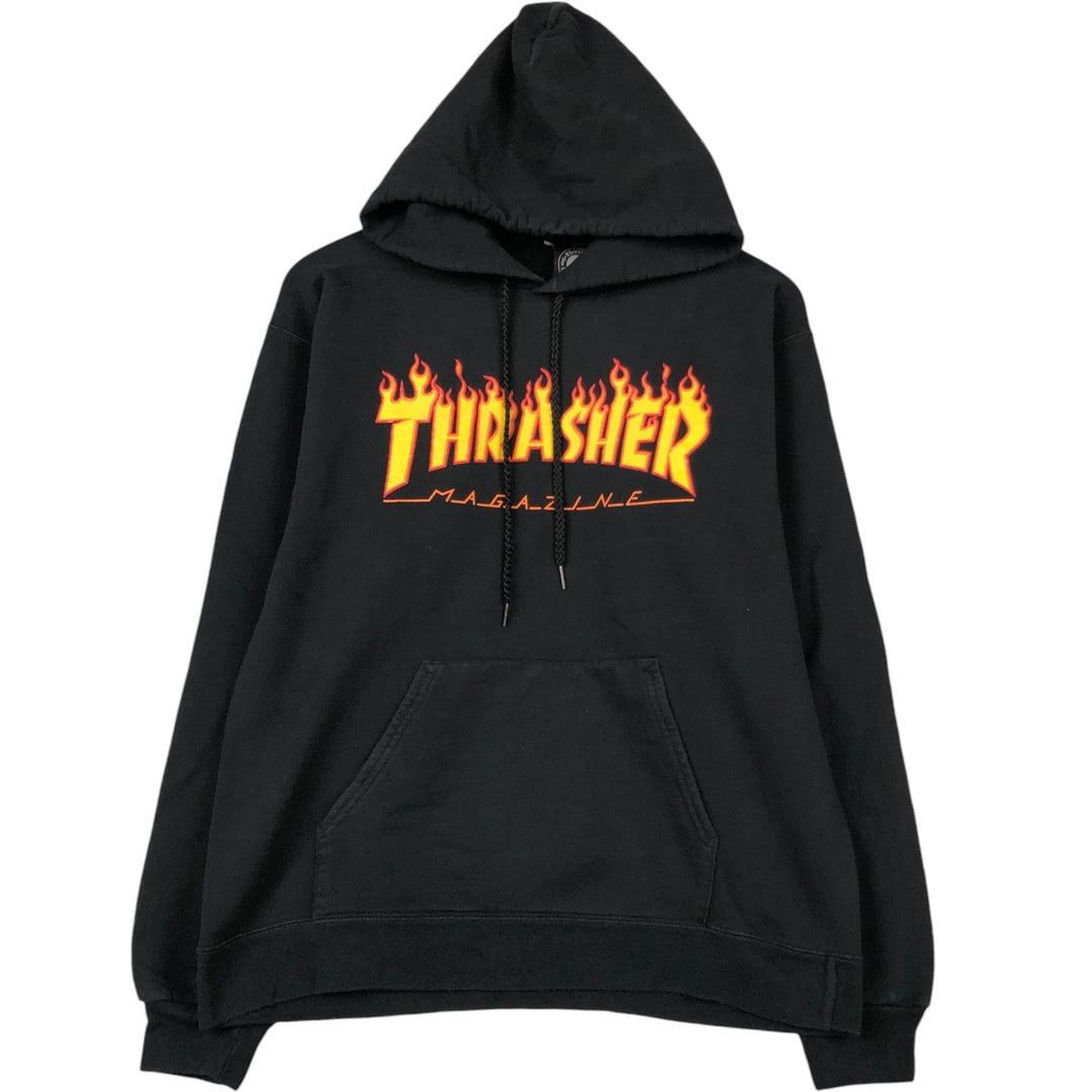 Thrasher Fire Pattern Pullover Hoodie, Men's Size Small cotton black type Vintage Second Hand