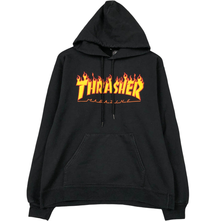 Thrasher Fire Pattern Pullover Hoodie, Men's Size Small cotton black type Vintage Second Hand