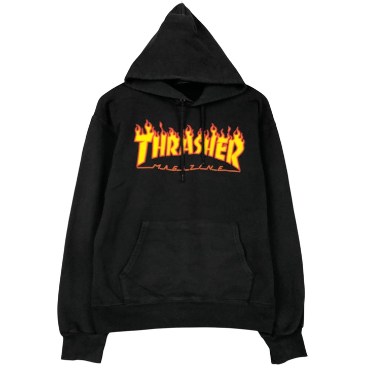 Thrasher Fire Pattern Pullover Hoodie, Men's Size Small cotton black type Vintage Second Hand