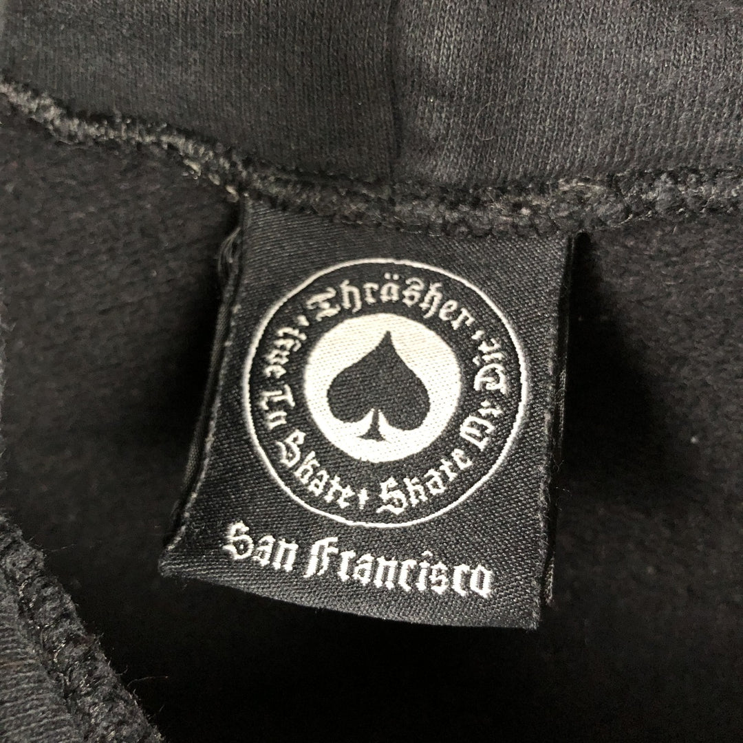 Thrasher Fire Pattern Pullover Hoodie, Men's Size Small cotton black type Vintage Second Hand