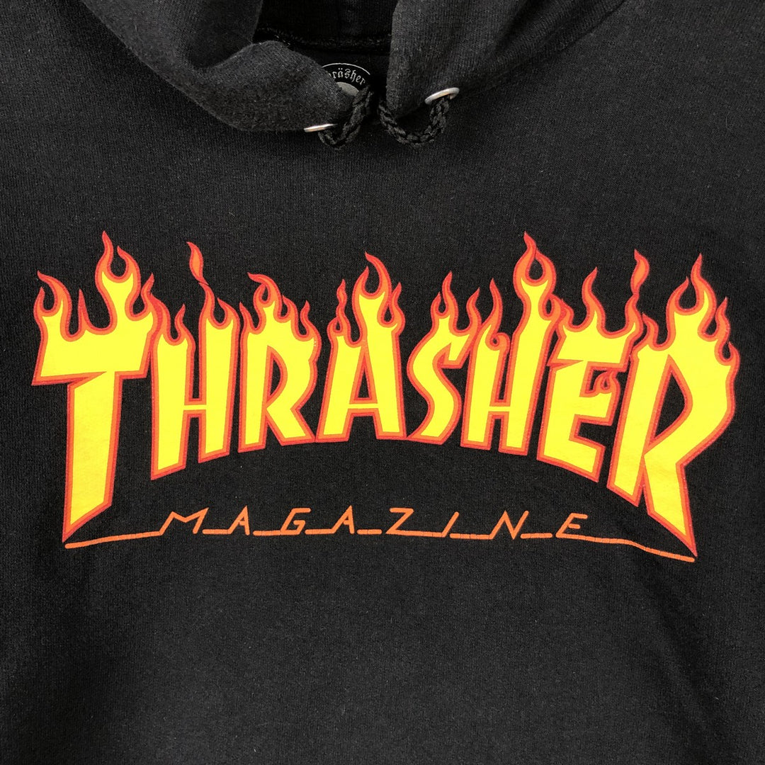 Thrasher Fire Pattern Pullover Hoodie, Men's Size Small cotton black type Vintage Second Hand