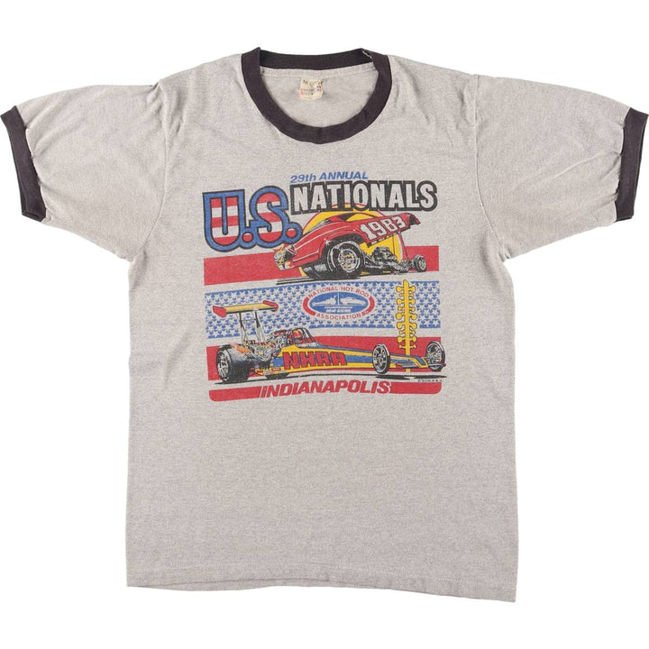 SCREEN STARS Ringer T-Shirt, Made in USA, Men's Size M cotton gray type Vintage Second Hand