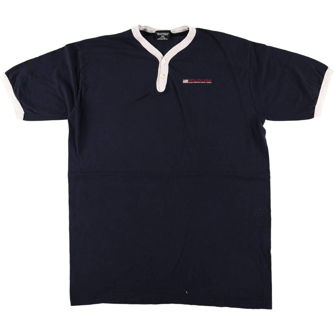 2000'S Ralph Lauren Polo Jeans Co. Henley T-shirt, men's size L cotton black type Vintage Second Hand
