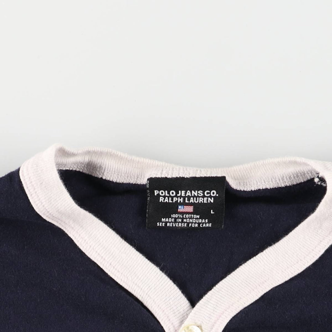 2000'S Ralph Lauren Polo Jeans Co. Henley T-shirt, men's size L cotton black type Vintage Second Hand