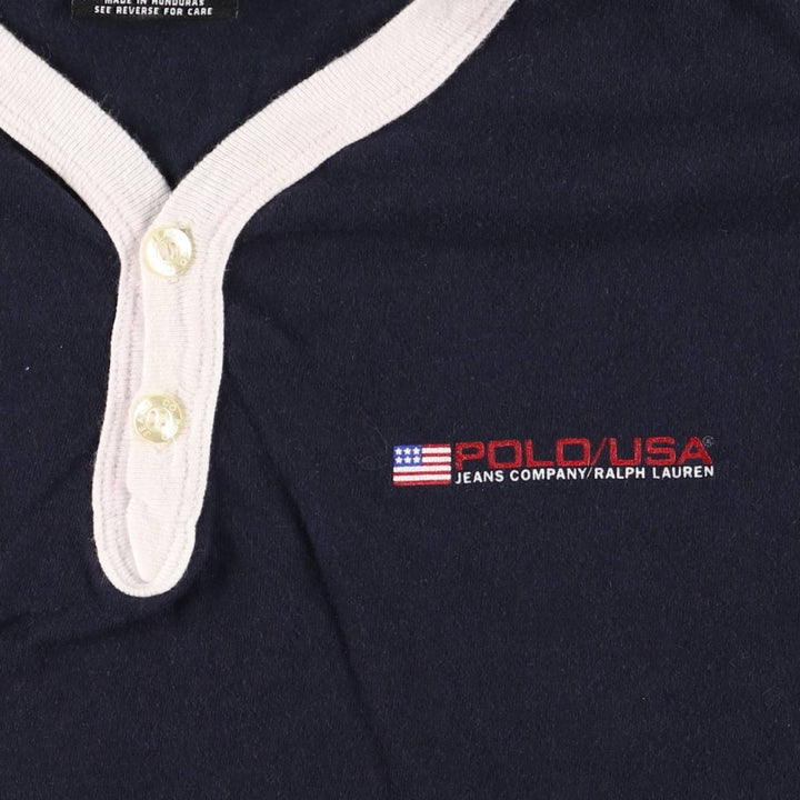 2000'S Ralph Lauren Polo Jeans Co. Henley T-shirt, men's size L cotton black type Vintage Second Hand