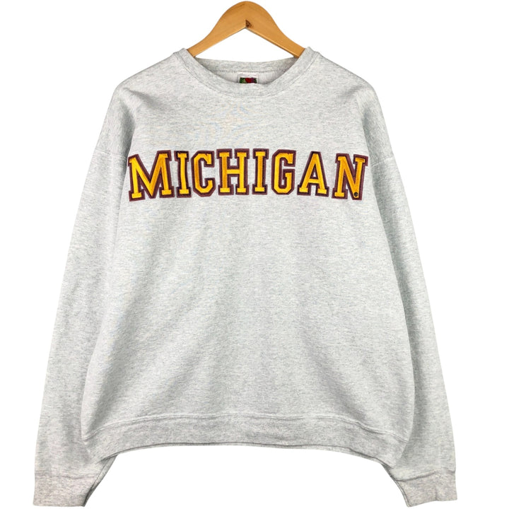 2000'S Fruit of the Loom University of Michigan print sweatshirt, men's size XL cotton gray type Vintage Second Hand