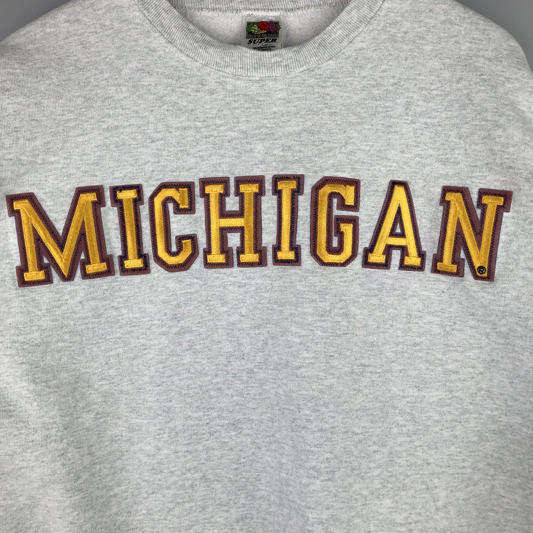 2000'S Fruit of the Loom University of Michigan print sweatshirt, men's size XL cotton gray type Vintage Second Hand