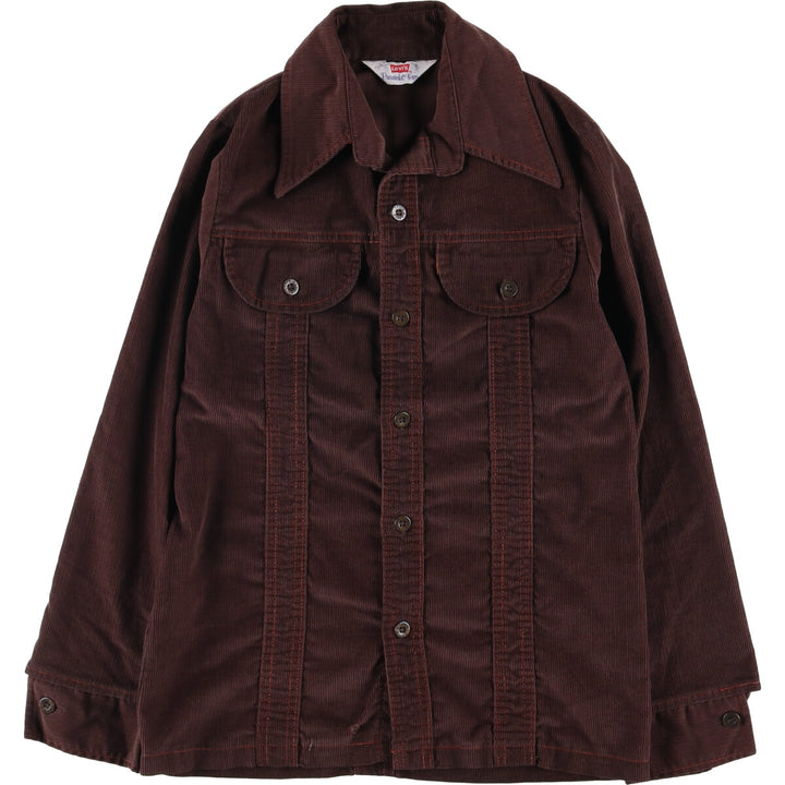 Vintage 1970'S Levi's PANATELA TOPS open collar long sleeve corduroy box shirt, women's size S unclear brown type Vintage Second Hand