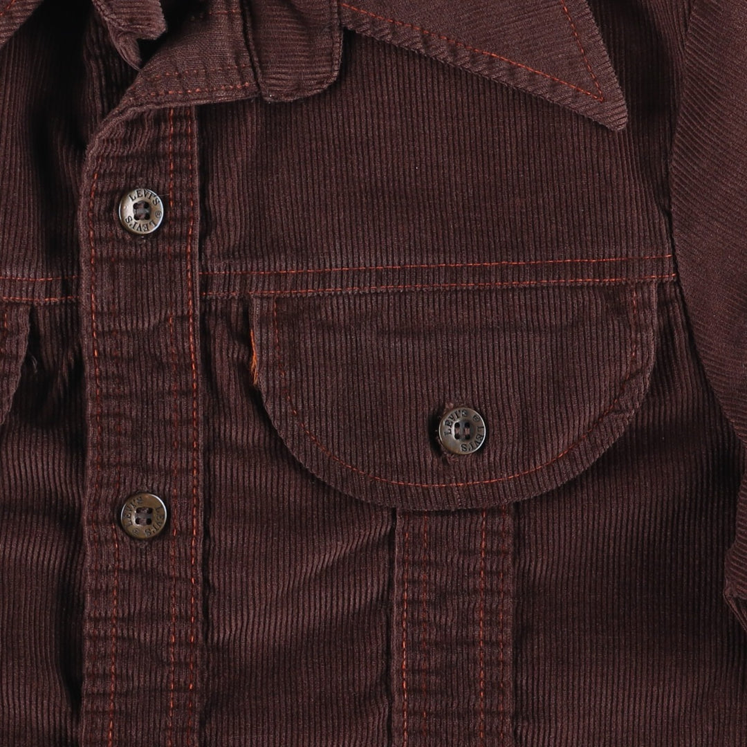 Vintage 1970'S Levi's PANATELA TOPS open collar long sleeve corduroy box shirt, women's size S unclear brown type Vintage Second Hand