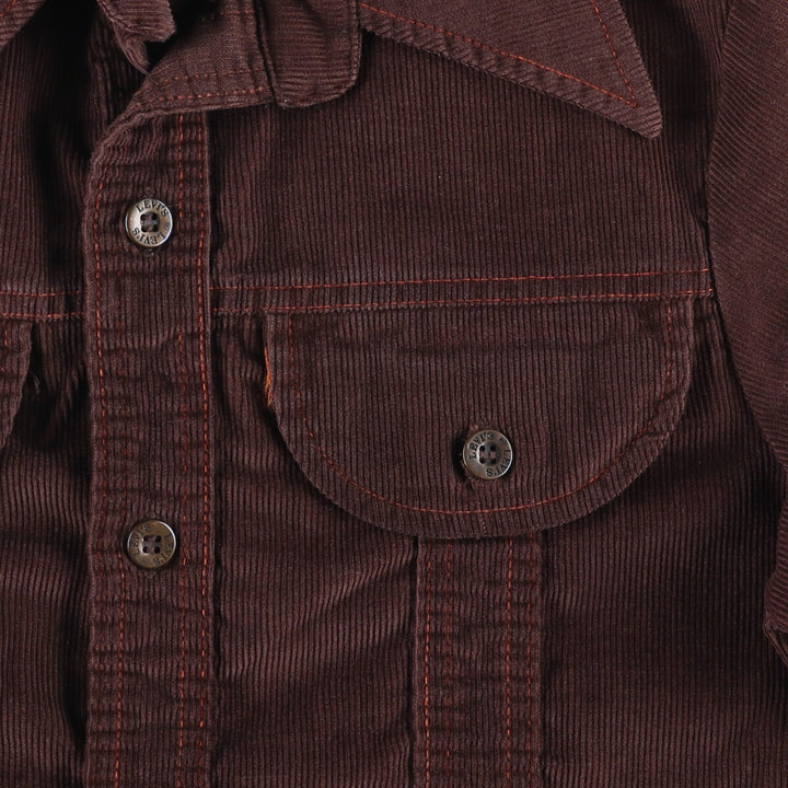 Vintage 1970'S Levi's PANATELA TOPS open collar long sleeve corduroy box shirt, women's size S unclear brown type Vintage Second Hand