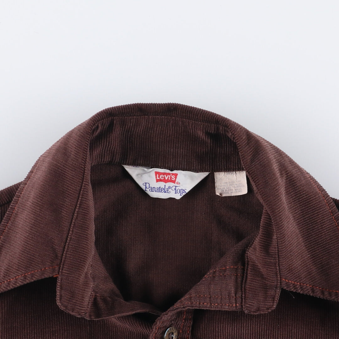 Vintage 1970'S Levi's PANATELA TOPS open collar long sleeve corduroy box shirt, women's size S unclear brown type Vintage Second Hand