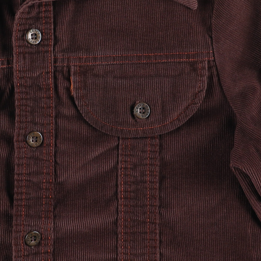 Vintage 1970'S Levi's PANATELA TOPS open collar long sleeve corduroy box shirt, women's size S unclear brown type Vintage Second Hand