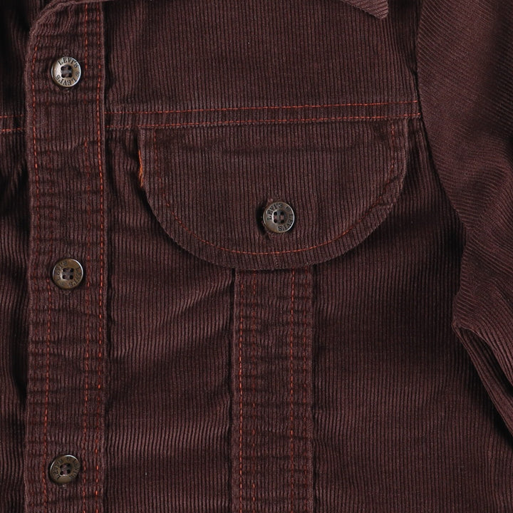 Vintage 1970'S Levi's PANATELA TOPS open collar long sleeve corduroy box shirt, women's size S unclear brown type Vintage Second Hand