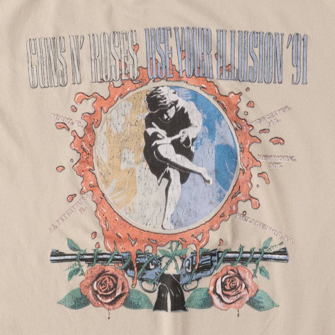 GUNS N' ROSES Band T-Shirt, Women's Size L cotton Beige type Vintage Second Hand