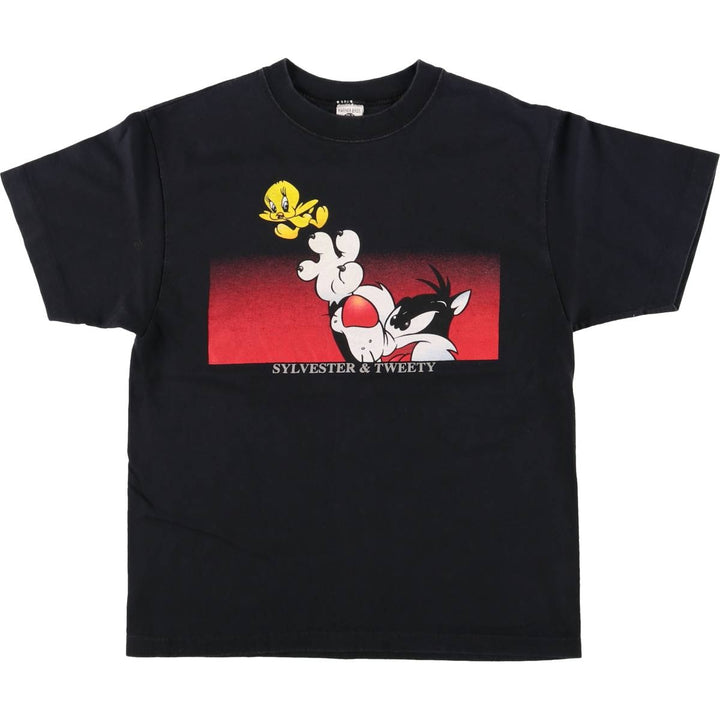 90'S Looney Tunes Sylvester the Cat Tweety Character Print T-Shirt Made in USA Women's Size Medium cotton black type Vintage Second Hand