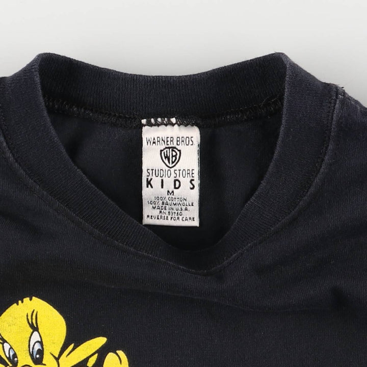 90'S Looney Tunes Sylvester the Cat Tweety Character Print T-Shirt Made in USA Women's Size Medium cotton black type Vintage Second Hand
