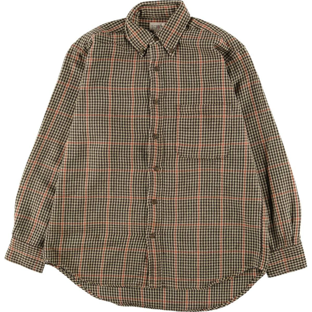 Vintage 90'S J.Crew Houndstooth Pattern Long Sleeve Button-Down Shirt, Men's Size Small cotton Beige type Vintage Second Hand