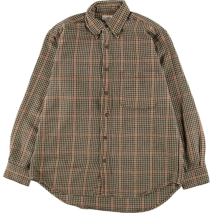 Vintage 90'S J.Crew Houndstooth Pattern Long Sleeve Button-Down Shirt, Men's Size Small cotton Beige type Vintage Second Hand