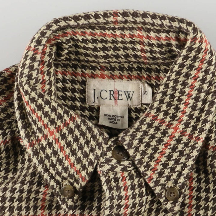 Vintage 90'S J.Crew Houndstooth Pattern Long Sleeve Button-Down Shirt, Men's Size Small cotton Beige type Vintage Second Hand