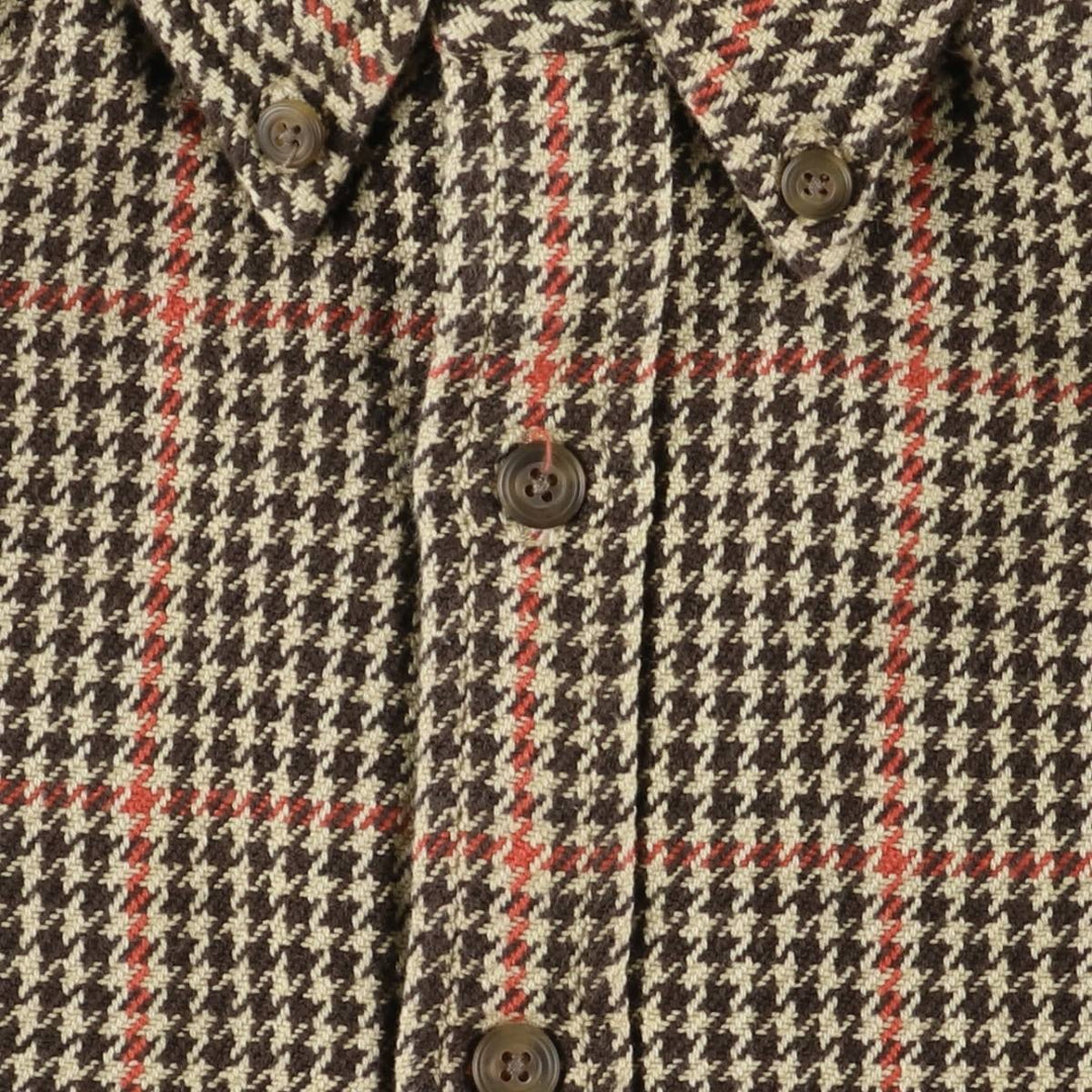 Vintage 90'S J.Crew Houndstooth Pattern Long Sleeve Button-Down Shirt, Men's Size Small cotton Beige type Vintage Second Hand